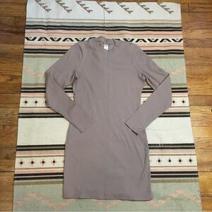 Victoria’s Secret medium pink ribbed ling sleeve sand beige midi Bodycon dress